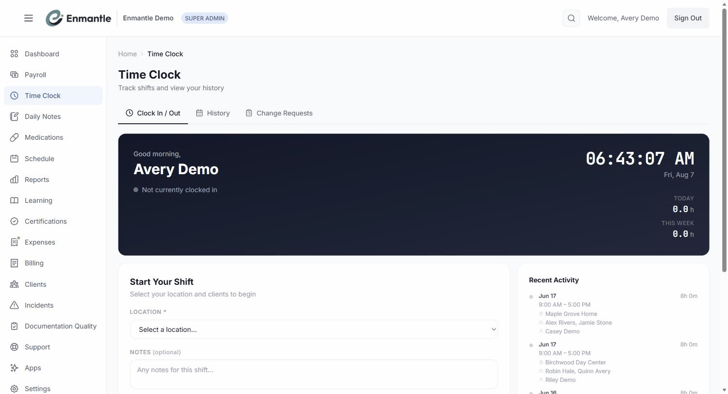 The Time Clock's Change Requests tab is where time corrections live.